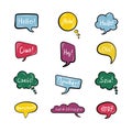 Vector Set of Speech Bubbles with Hello Words, Different Languages, Flat Set, Word Frames, Colorful Talk Bubbles and Royalty Free Stock Photo