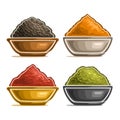 Vector set of spices in bowls