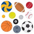 Vector set of sport balls. Hand drawn colored sketch. Isolated on white background Royalty Free Stock Photo