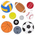 Vector set of sport balls. Hand drawn colored sketch. Isolated on white background. Sport collection Royalty Free Stock Photo