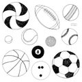 Vector set of sport balls. Hand drawn sketch. Isolated on white background Royalty Free Stock Photo