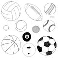 Vector set of sport balls. Hand drawn sketch. Isolated on white background Royalty Free Stock Photo
