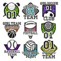 Vector set of sport colorful labels. Design elements, icons, logo, emblems and badges isolated on white background