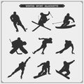 Vector set of sport players silhouettes. Winter sport. Royalty Free Stock Photo