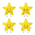 Vector set of star emoticons. Collection of yellow stars with different emotions in cartoon style on white background