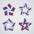 Vector Set of stars made of ribbon with russian flag colors.