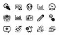 Vector set of Startup rocket, Graph and Meeting time icons simple set. Vector