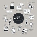 Vector set of stationary icons. Doodle.