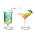 Vector set of stemware and glasses with cocktail. realistic, style