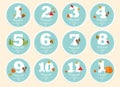 Print. Vector set of stickers for children from birth to one year.