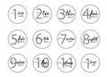 Vector set of stickers for children from birth to one year with smooth line calligraphy. It can be used for photo shoots stickers