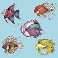 Vector Set of Stickers with Sea Flora and Fauna Royalty Free Stock Photo