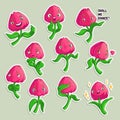 A vector set of stickers for a social network. Cute tulip emoticons highlighted on a white background. Cartoon character for