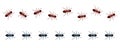 Vector set of straight and wavy lines of marching ants. 3D realistic illustration of a path or trail of walking red and black Royalty Free Stock Photo