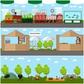 Vector set of street food festival concept banners. Camping site in a park Royalty Free Stock Photo