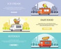 Vector set of street food truck horizontal banners Royalty Free Stock Photo
