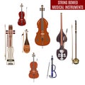 Vector set of string bowed musical instruments on white background