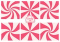 Vector set of striped, pink, sweet abstract candy backgrounds. Templates for design