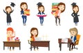 Vector set of student and teachers characters. Royalty Free Stock Photo