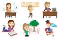 Vector set of student and teachers characters. Royalty Free Stock Photo