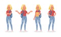 Vector set of students young woman character design Royalty Free Stock Photo