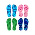 Vector set with stylish and colorful summer flip flops designed with butterflies, and beautiful aquatic fauna Royalty Free Stock Photo