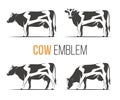 Vector set of a stylish spotted holstein cows.