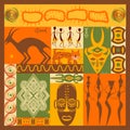 Vector set of stylized African elements and icons Royalty Free Stock Photo