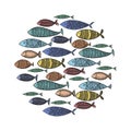 Vector set of stylized fish. Collection of cartoon fish. Marine life. Illustration for children. A flock of colored fish Royalty Free Stock Photo