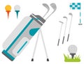 Vector set of stylized golf icons hobby equipment collection cart golfer player sport symbols Royalty Free Stock Photo