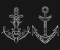 Vector set of stylized ship anchors. Linear Art. Collection of tattoos with an anchor.