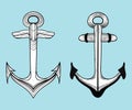 Vector set of stylized ship anchors. Linear Art. Collection of tattoos with an anchor.