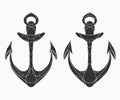 Vector set of stylized ship anchors. Linear Art. Collection of tattoos with an anchor. Royalty Free Stock Photo