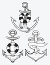 Vector set of stylized ship anchors. Linear Art. Collection of tattoos with an anchor.