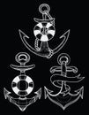 Vector set of stylized ship anchors. Linear Art. Collection of tattoos with an anchor. Royalty Free Stock Photo