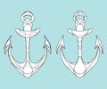 Vector set of stylized ship anchors. Linear Art. Collection of tattoos with an anchor.