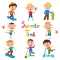 Vector set of summer childs outdoor activities isolated on whit