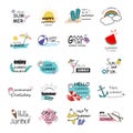 Vector set of summer labels. Logo hand-drawn element for summer holiday, travel, vacation.