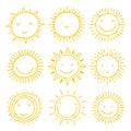 Vector set of sun icons. Collection of suns Royalty Free Stock Photo