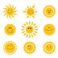 Vector set of sun icons. Collection of suns Royalty Free Stock Photo