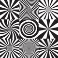 Set of sunburst and spiral backgrounds