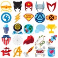 Vector set of superheroes and superman icons. Royalty Free Stock Photo