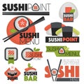 Vector set with sushi banners, icons