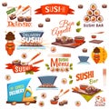 Vector set with sushi banners, icons, logo