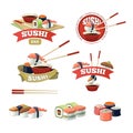 Vector set with sushi banners