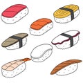 Vector set of sushi rice with raw fish Royalty Free Stock Photo