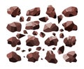 Vector set of sweet dark chocolate bar crumb pieces Royalty Free Stock Photo