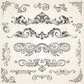 Vector set of Swirl Elements and Corners for design. Calligraphic page decoration, Labels, banners, baroque Frames Royalty Free Stock Photo