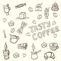 Vector set of tasty coffee hand drawn doodles