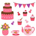 Vector set of teapots and cups